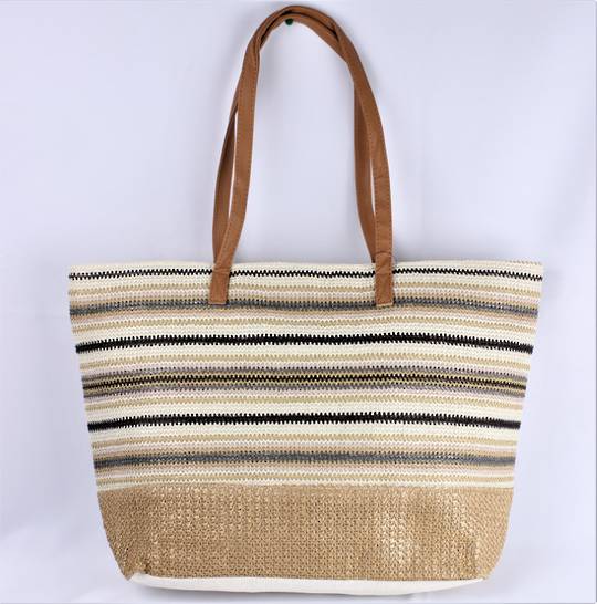 Woven striped tote bag 56cm wide x 35cm deep ,fully lined, zip closure natural STYLE :AL/6005